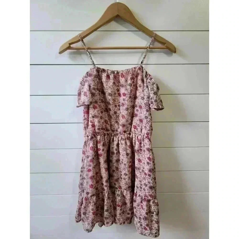 Children's Place Girl's Size L (10/12) Pink Floral Off the Shoulder Ruffle Dress